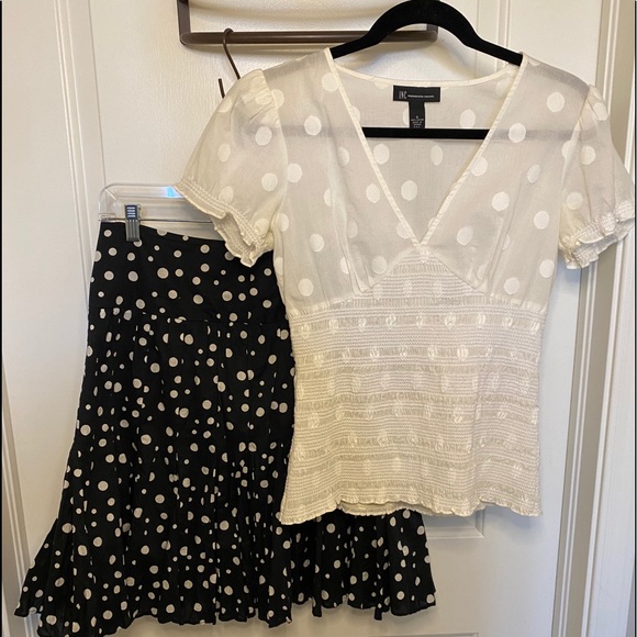 INC Polka Dotted Cotton Flared Skirt & Top Set - Picture 6 of 7